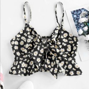 black and sunflower crop top